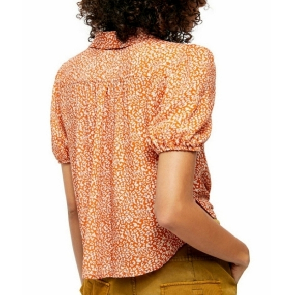 Free People Celia Printed Front-Tie Button Front Top Women's Size S Rust Combo - Picture 9 of 13